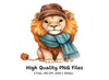 Cute Lion with Hat and Scarf Clipart Bundle