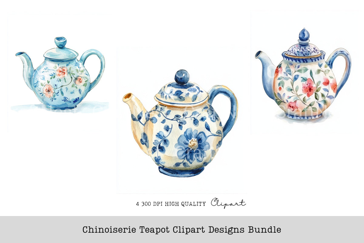 Chinoiserie Teapot Designs Clipart Bundle
