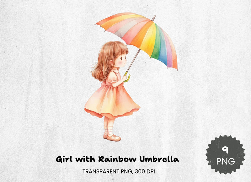 Girl with Rainbow Umbrella Clipart Bundle - CraftNest - Digital Crafting and Art