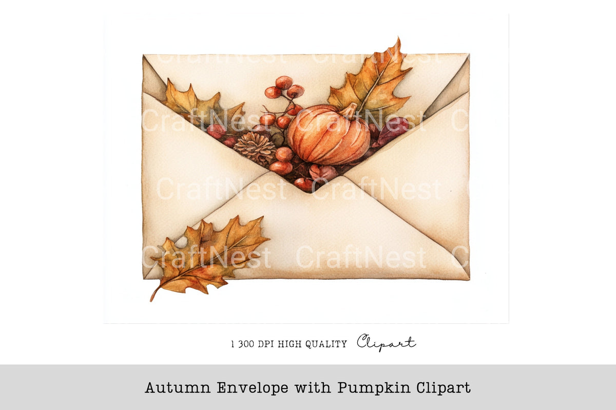 Autumn Envelope With Pumpkin Clipart Bundle