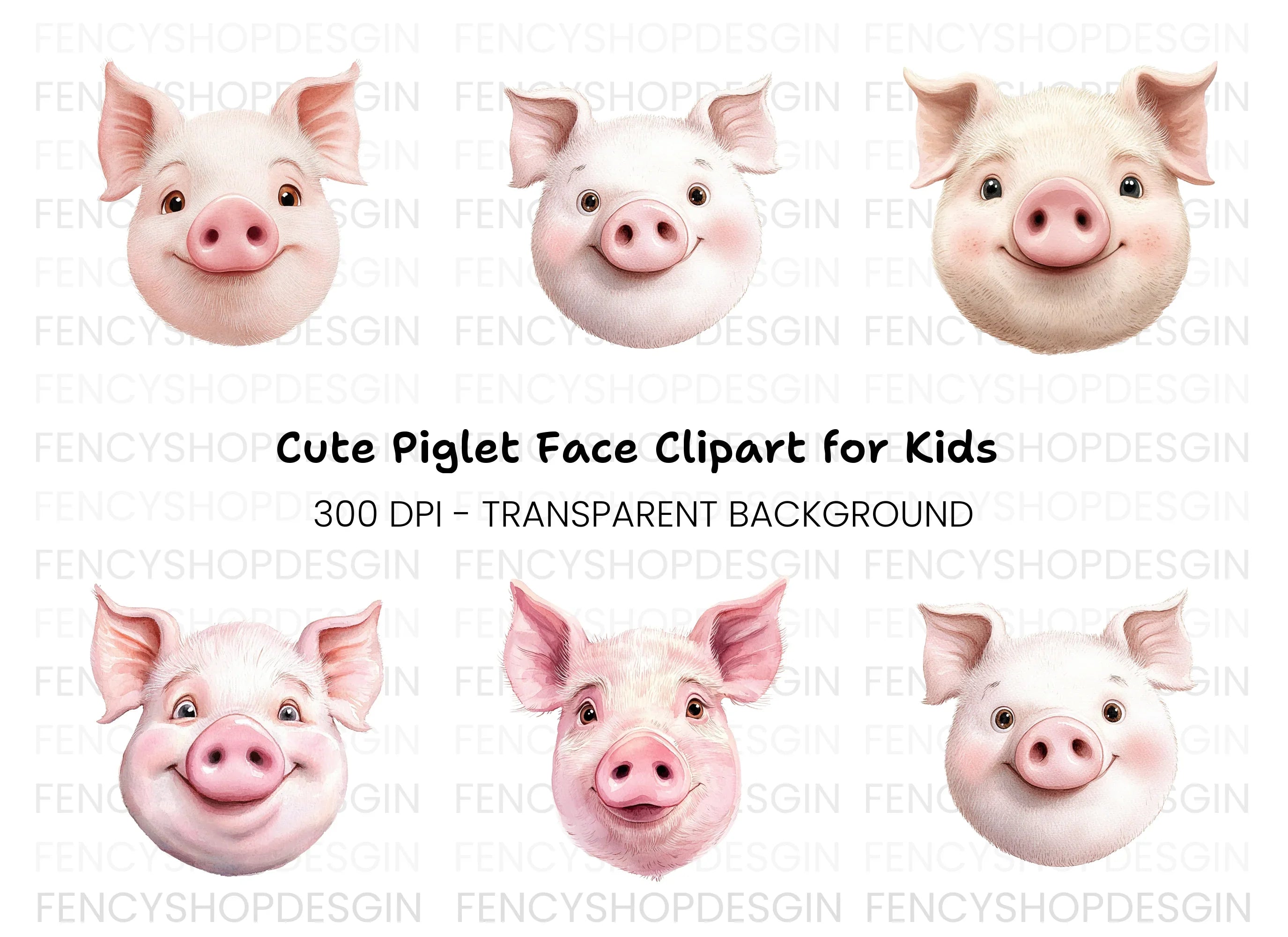 Adorable Pig Faces Clipart Bundle