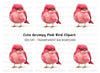 Cute Pink Bird Illustration Clipart Bundle