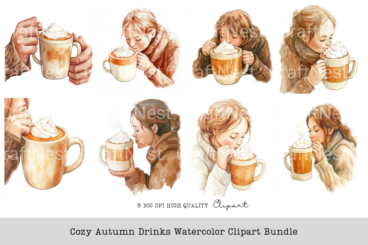 Cozy Autumn Drinks Clipart Bundle