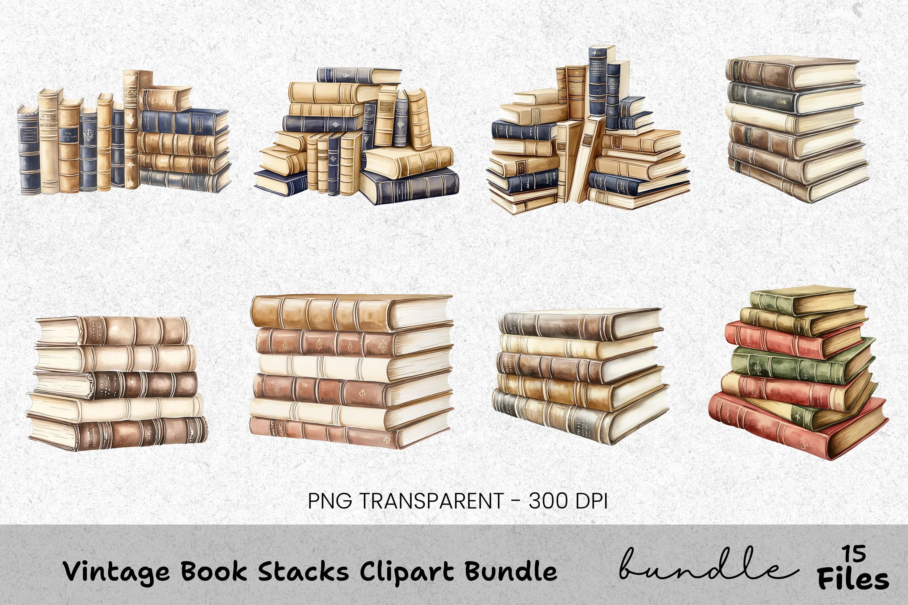 Vintage Book Stacks Clipart Bundle