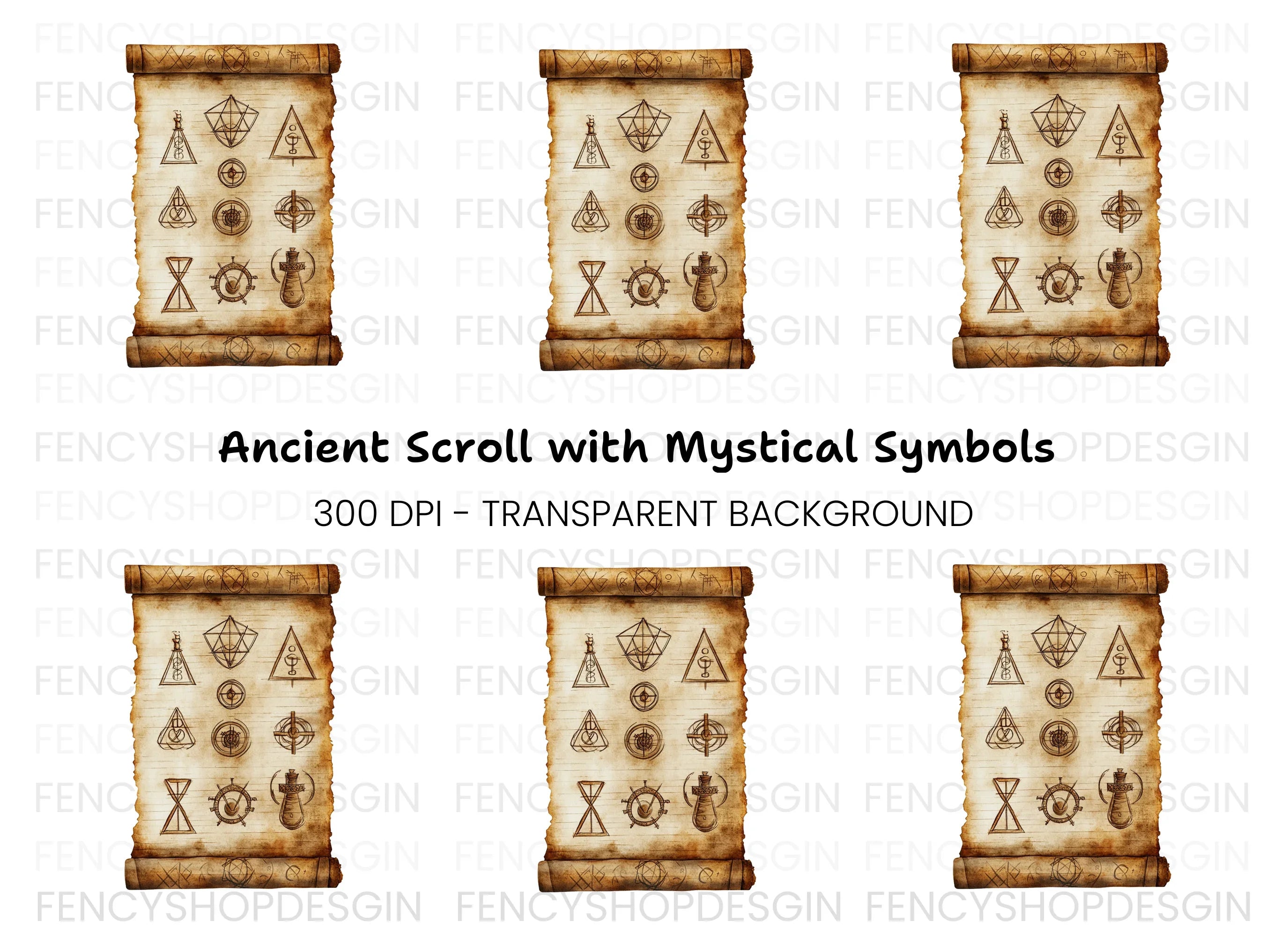 Ancient Scroll Mystic Symbols Clipart Bundle