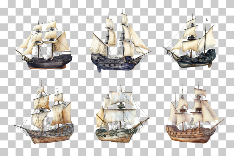 Pirate Sailing Ship Clipart Bundle - CraftNest - Digital Crafting and Art