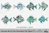 Intricate Blue Teal Decorative Fish Clipart Bundle