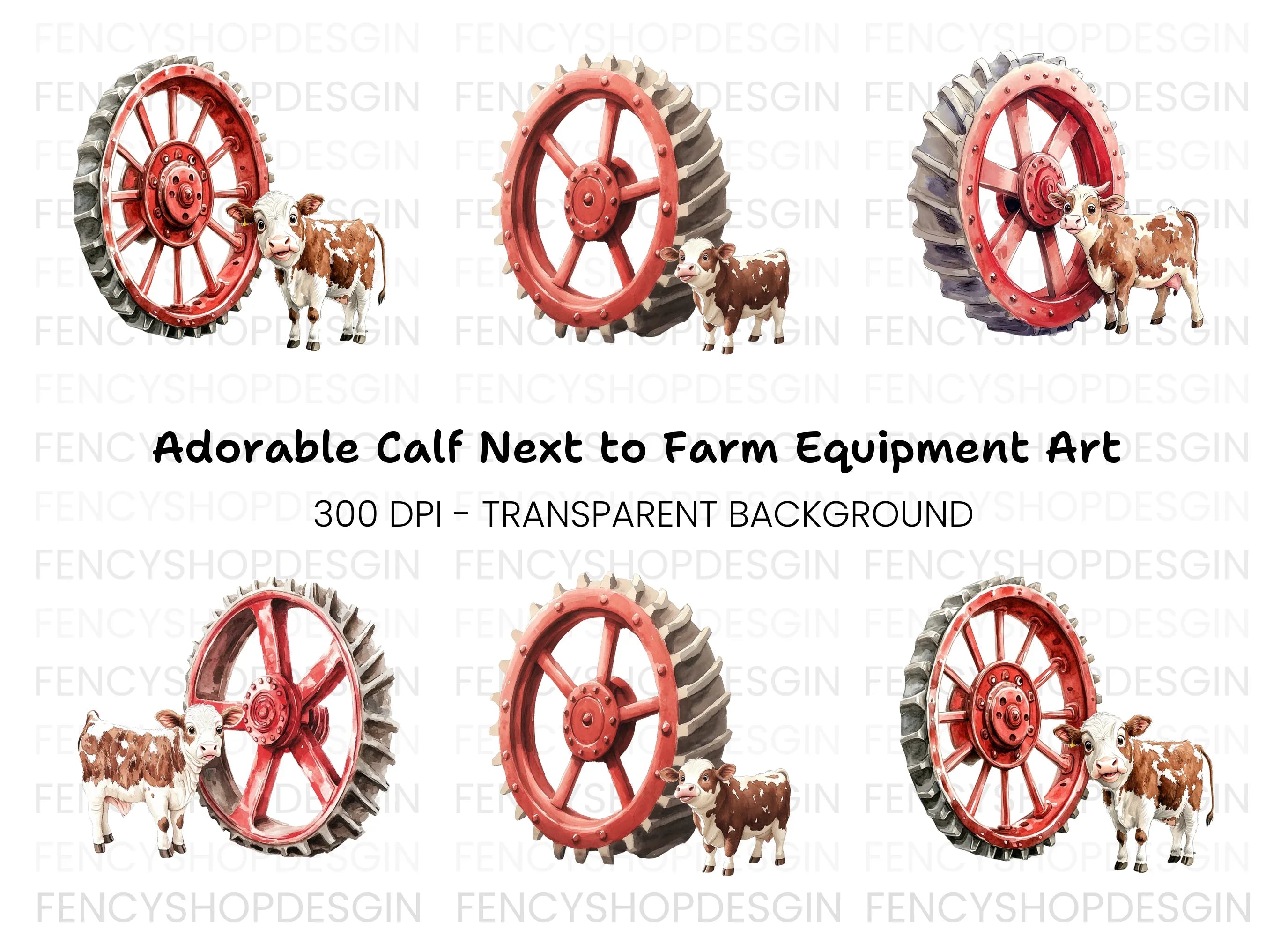 Calves with Farm Wheels Clipart Bundle