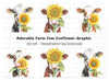 Cute Cow with Sunflower Clipart Bundle