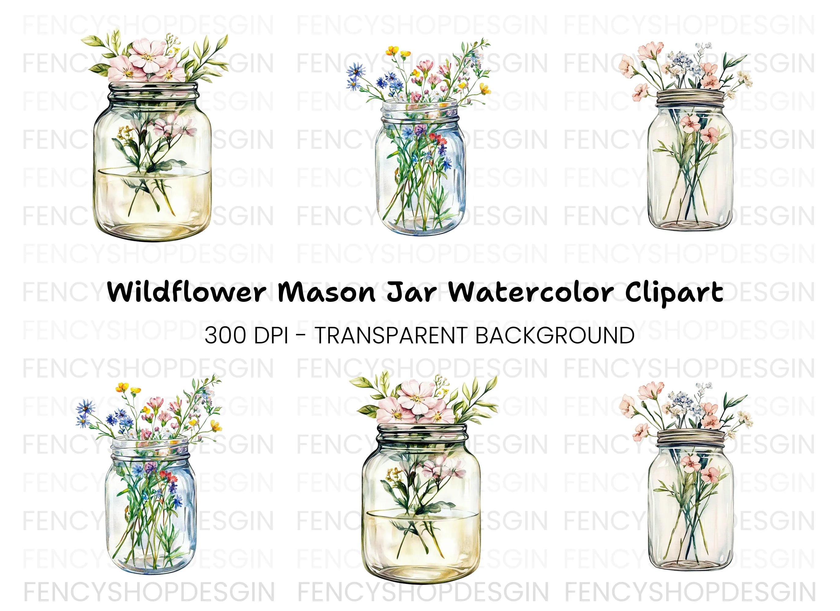 Wildflower Mason Jar Clipart Bundle