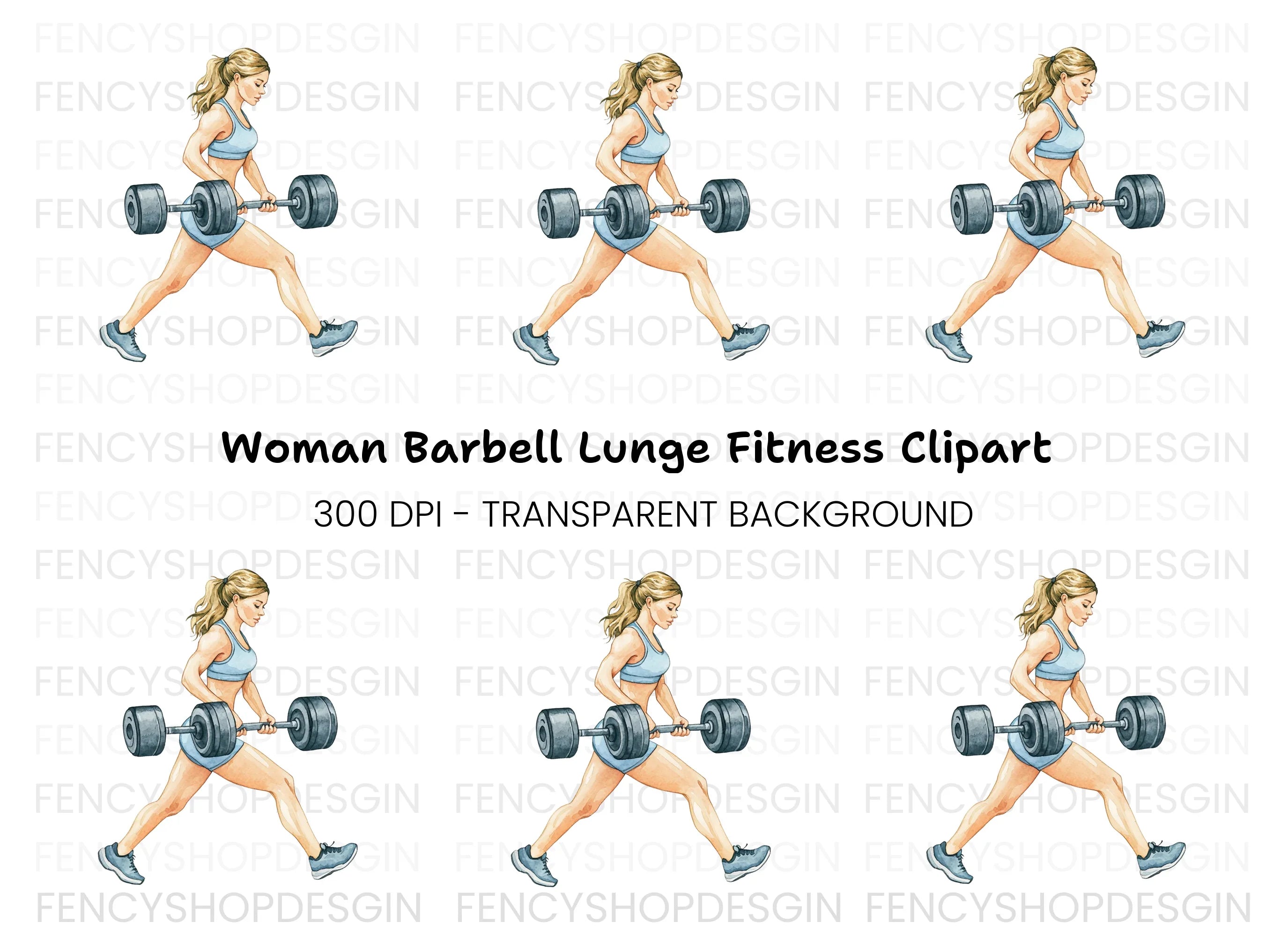 Strong Woman Lifting Barbell Clipart Bundle