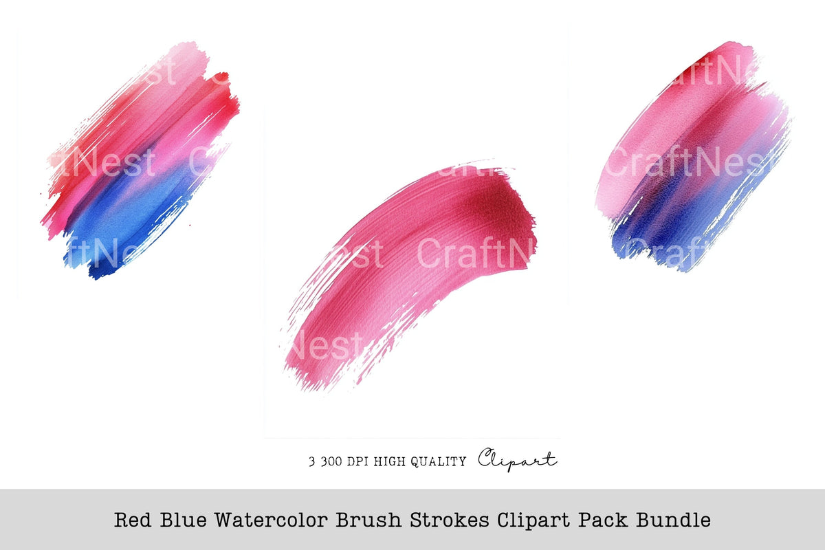 Red Blue Brush Strokes Clipart Bundle