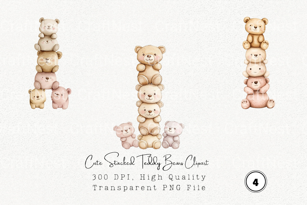 Cute Stacked Teddy Bears Clipart Bundle