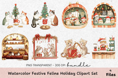 Festive Feline Holiday Clipart Bundle - CraftNest - Digital Crafting and Art