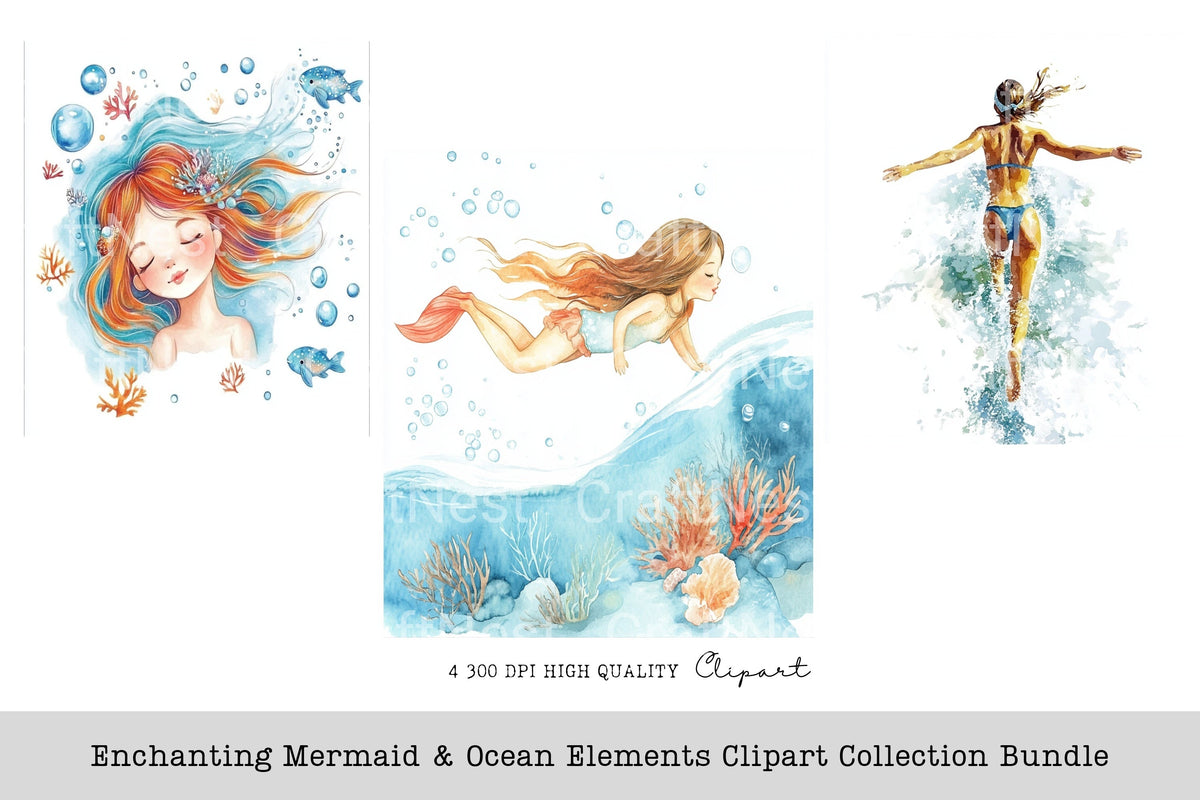 Enchanting Mermaid Ocean Elements Clipart Bundle