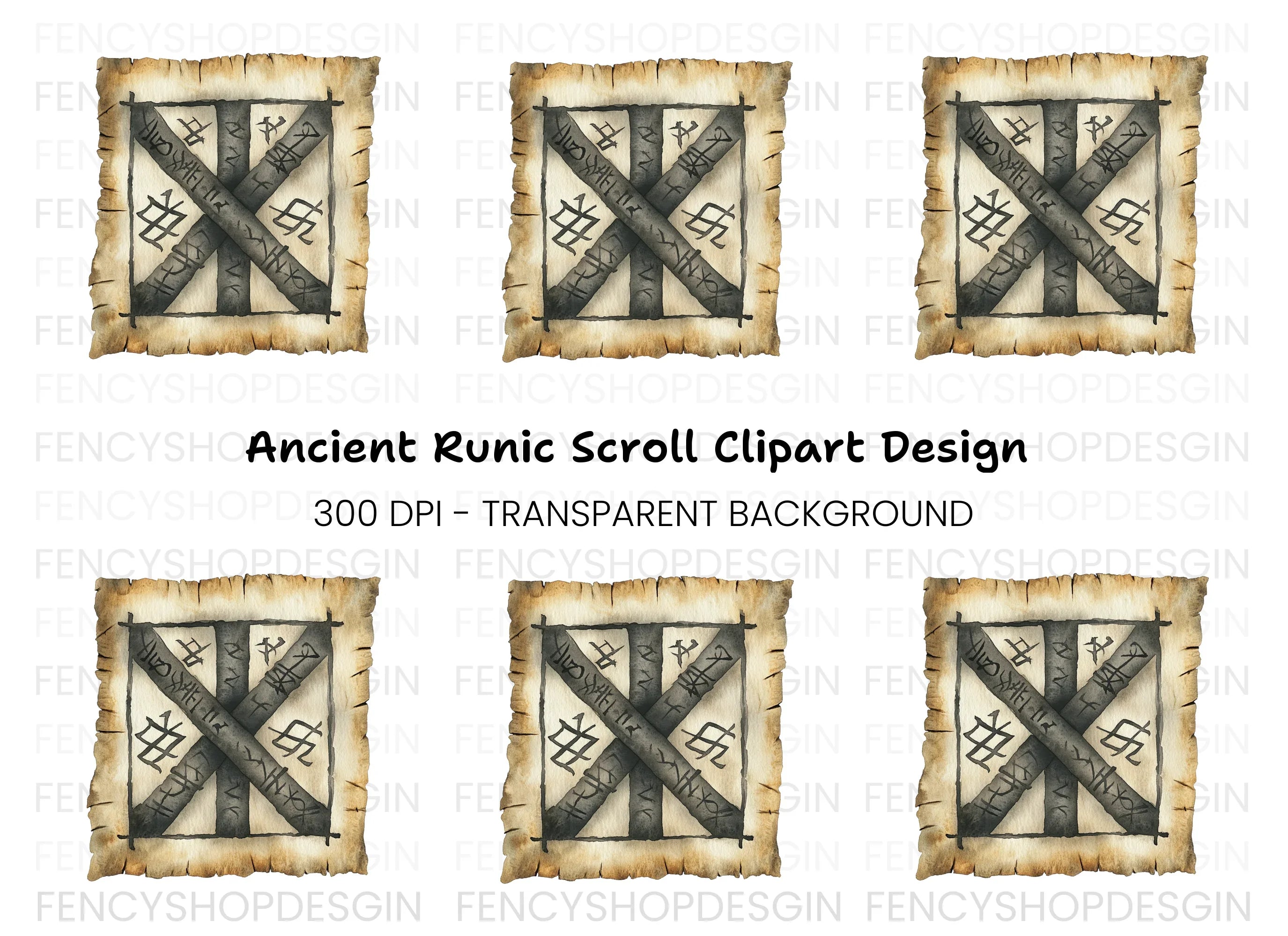 Ancient Runic Scroll Clipart Bundle