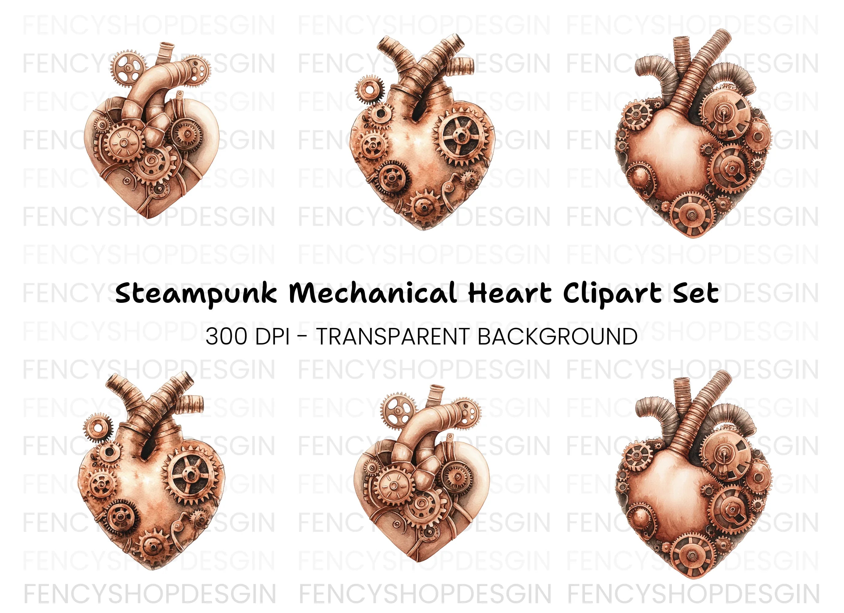 Steampunk Heart Clipart Bundle