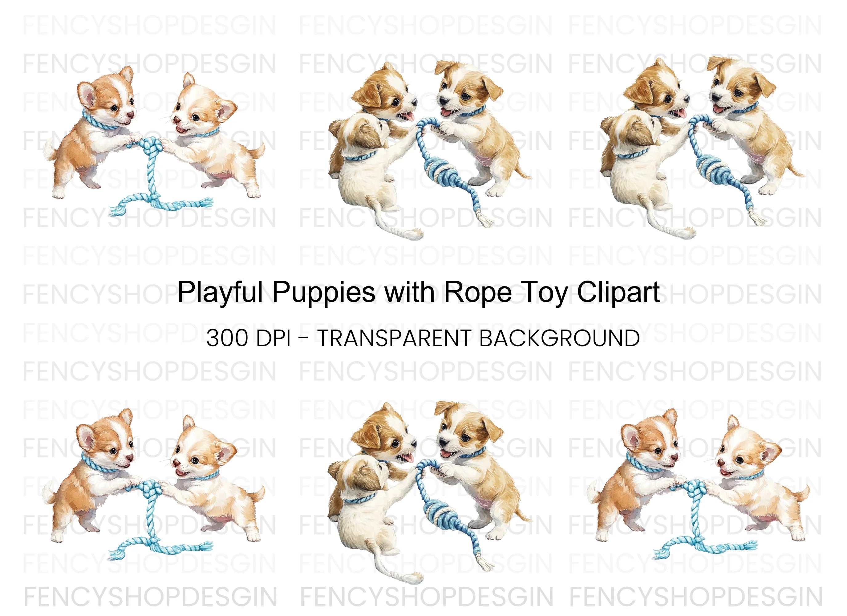 Chihuahua Puppies Playing with Toy Clipart Bundle