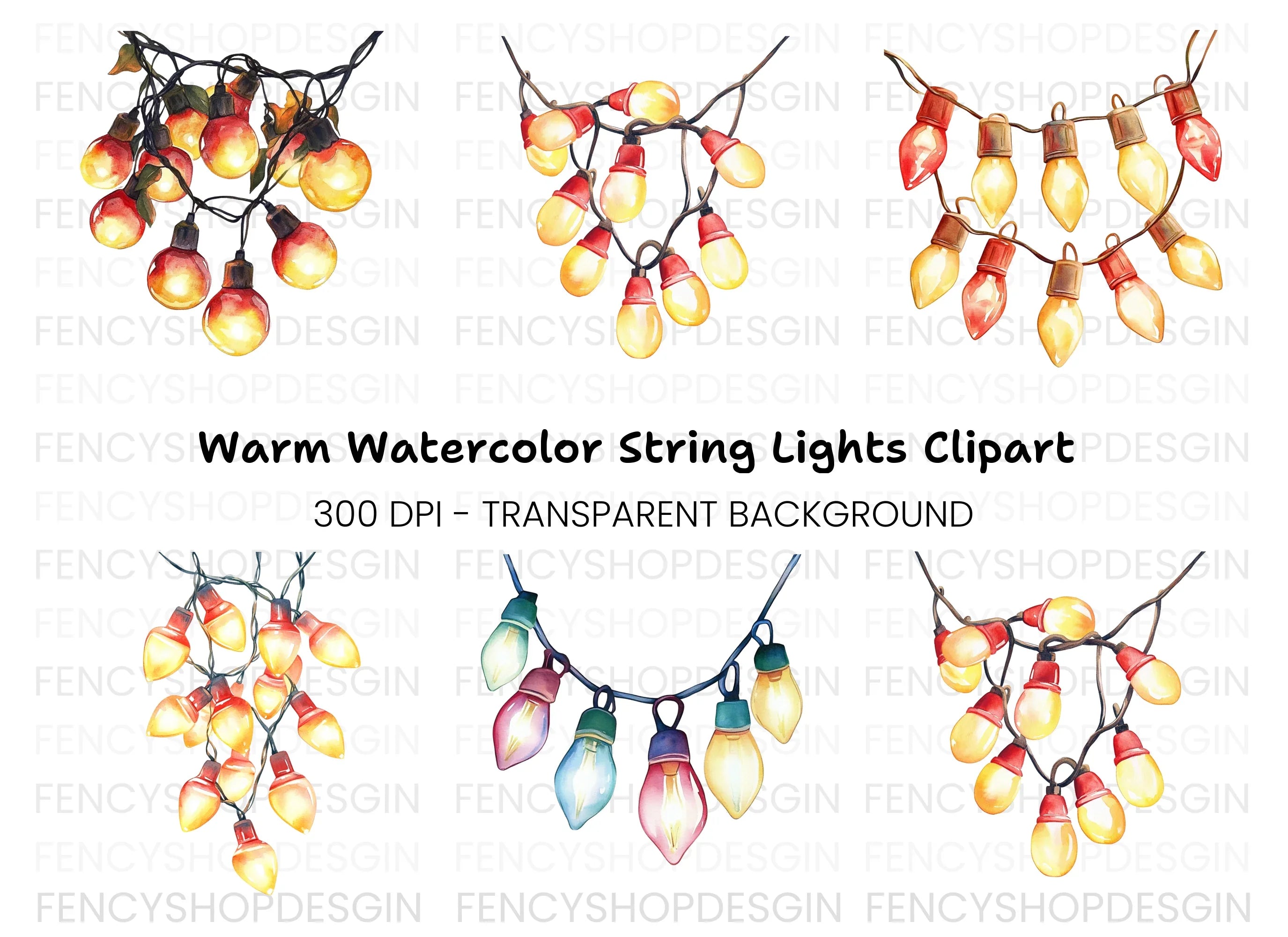 Warm Glow String Lights Clipart Bundle