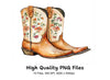 Rustic Floral Western Boots Clipart Bundle