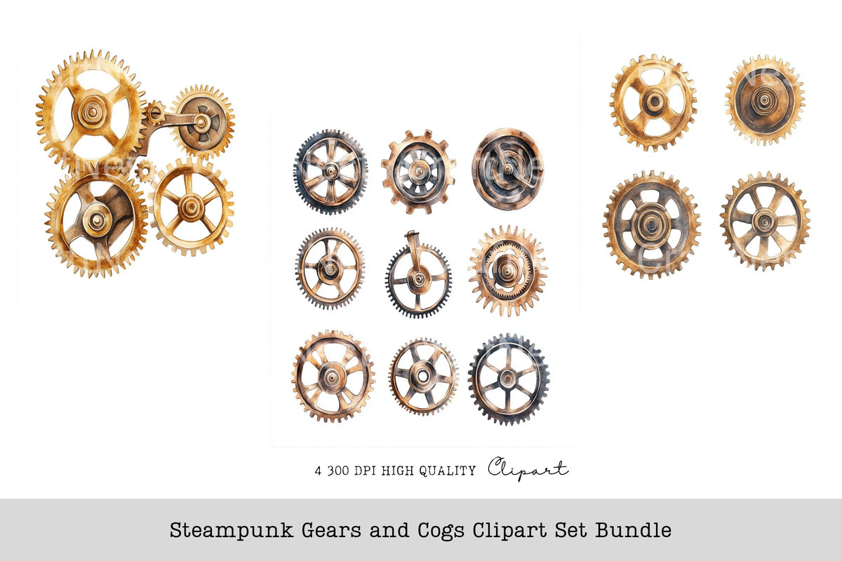 Steampunk Gears And Cogs Clipart Bundle