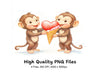 Cute Monkeys Sharing Heart Ice Cream Clipart Bundle
