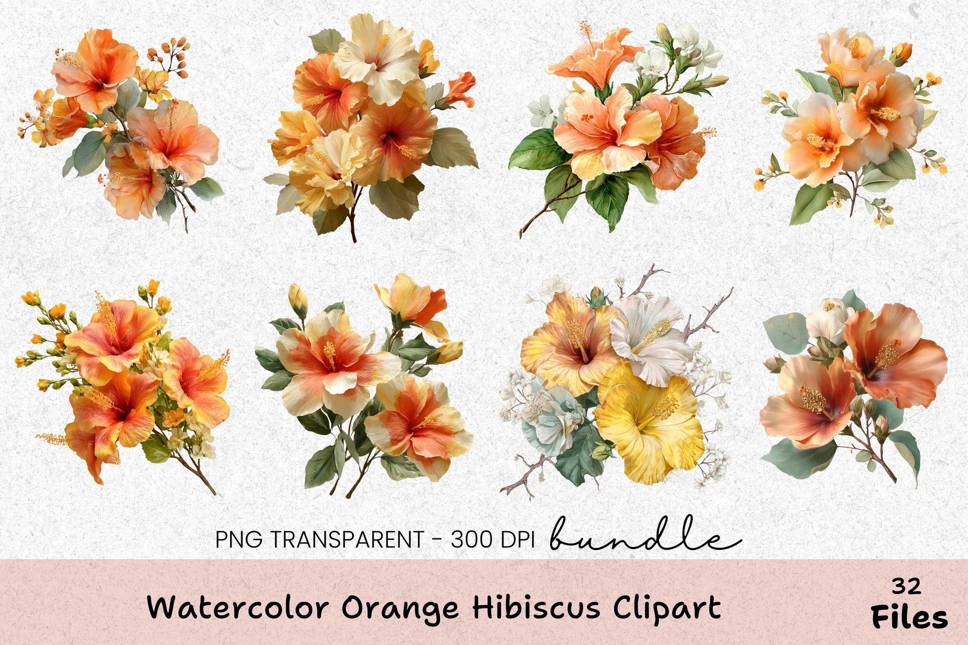 Orange Hibiscus Clipart Bundle - CraftNest - Digital Crafting and Art
