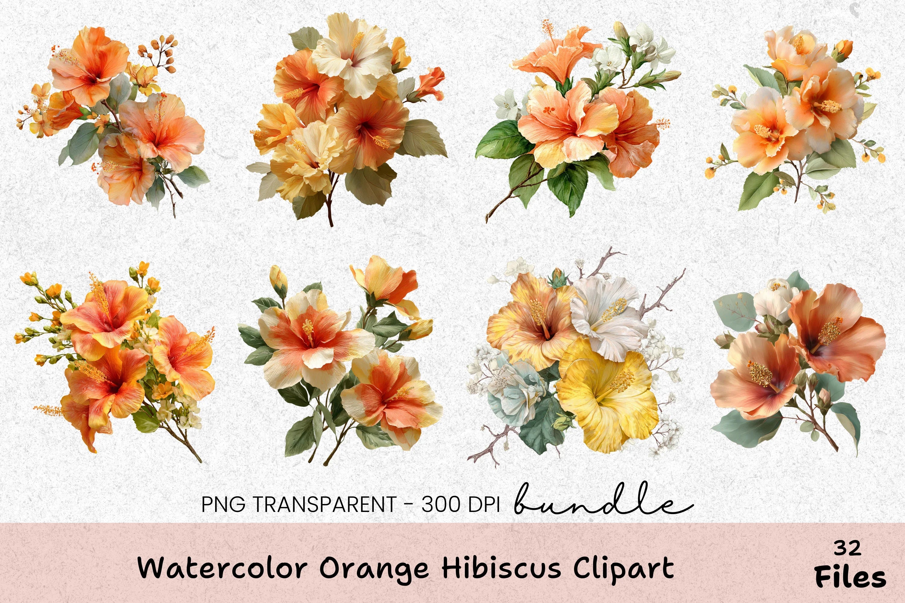 Orange Hibiscus Clipart Bundle - CraftNest - Digital Crafting and Art