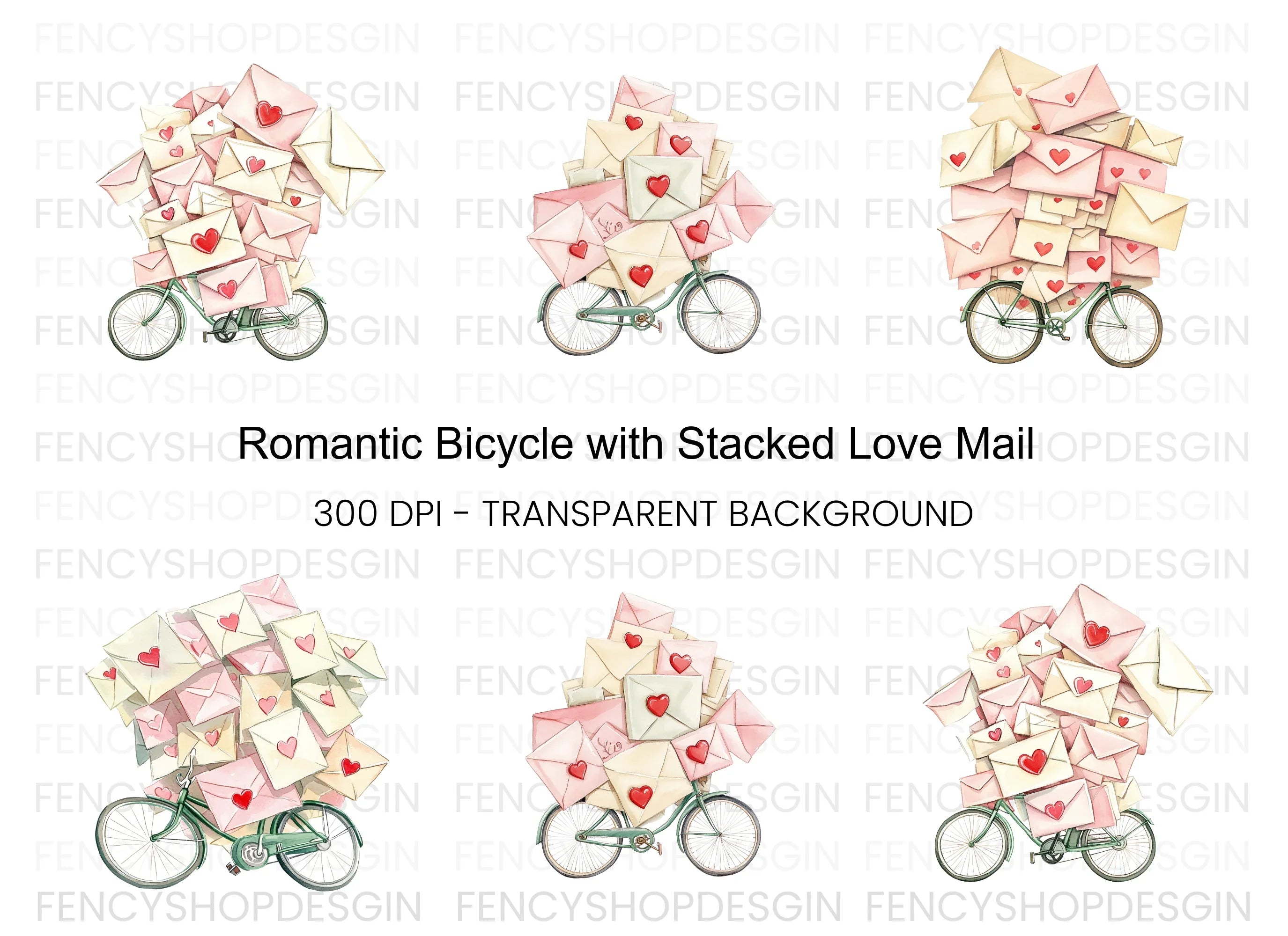 Romantic Bicycle Mail Clipart Bundle