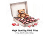 Teddy Bear with Heart Shaped Chocolates Clipart Bundle