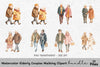 Elderly Couples Walking Clipart Bundle