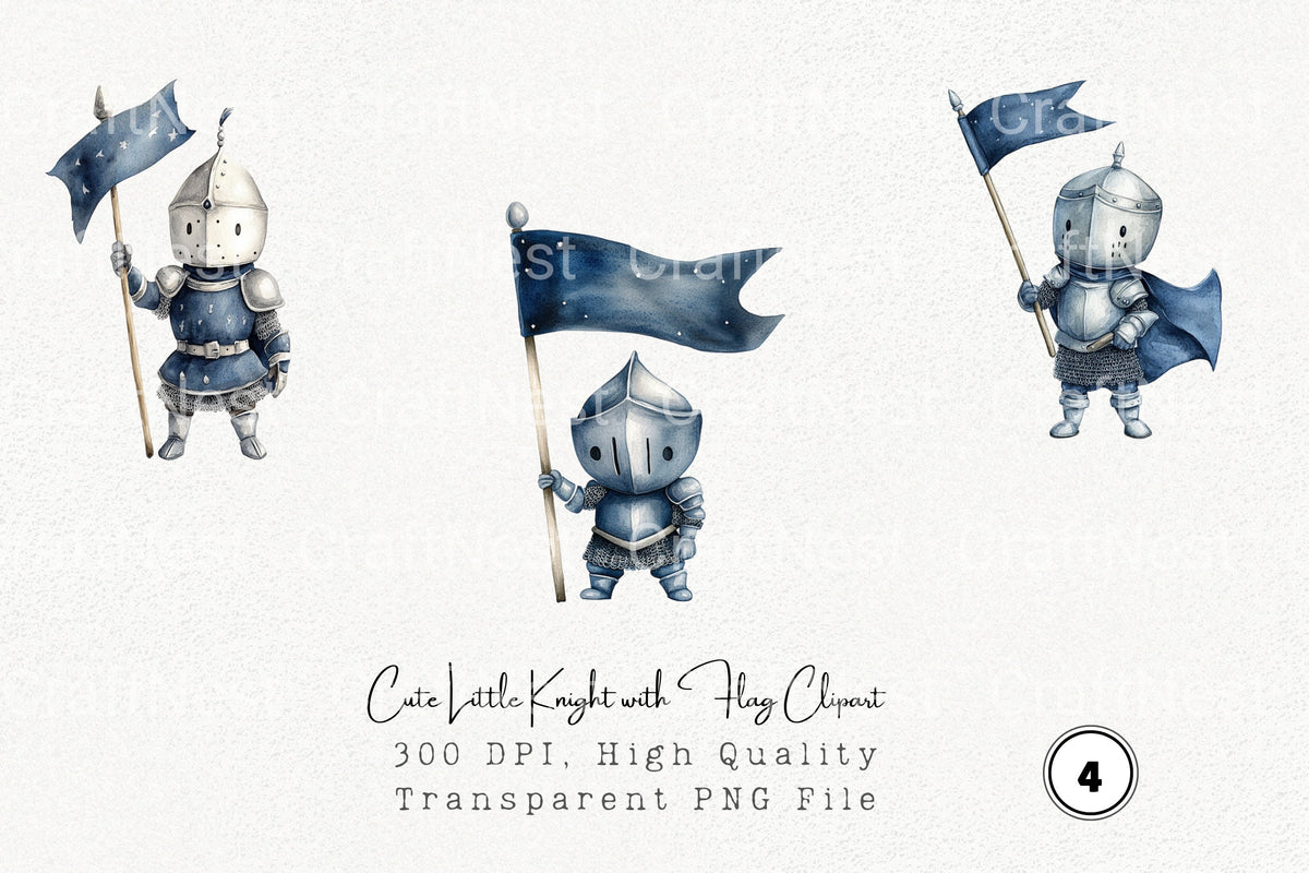 Cute Little Knight With Flag Clipart Bundle