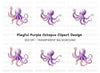 Cute Purple Octopus Waving Clipart Bundle