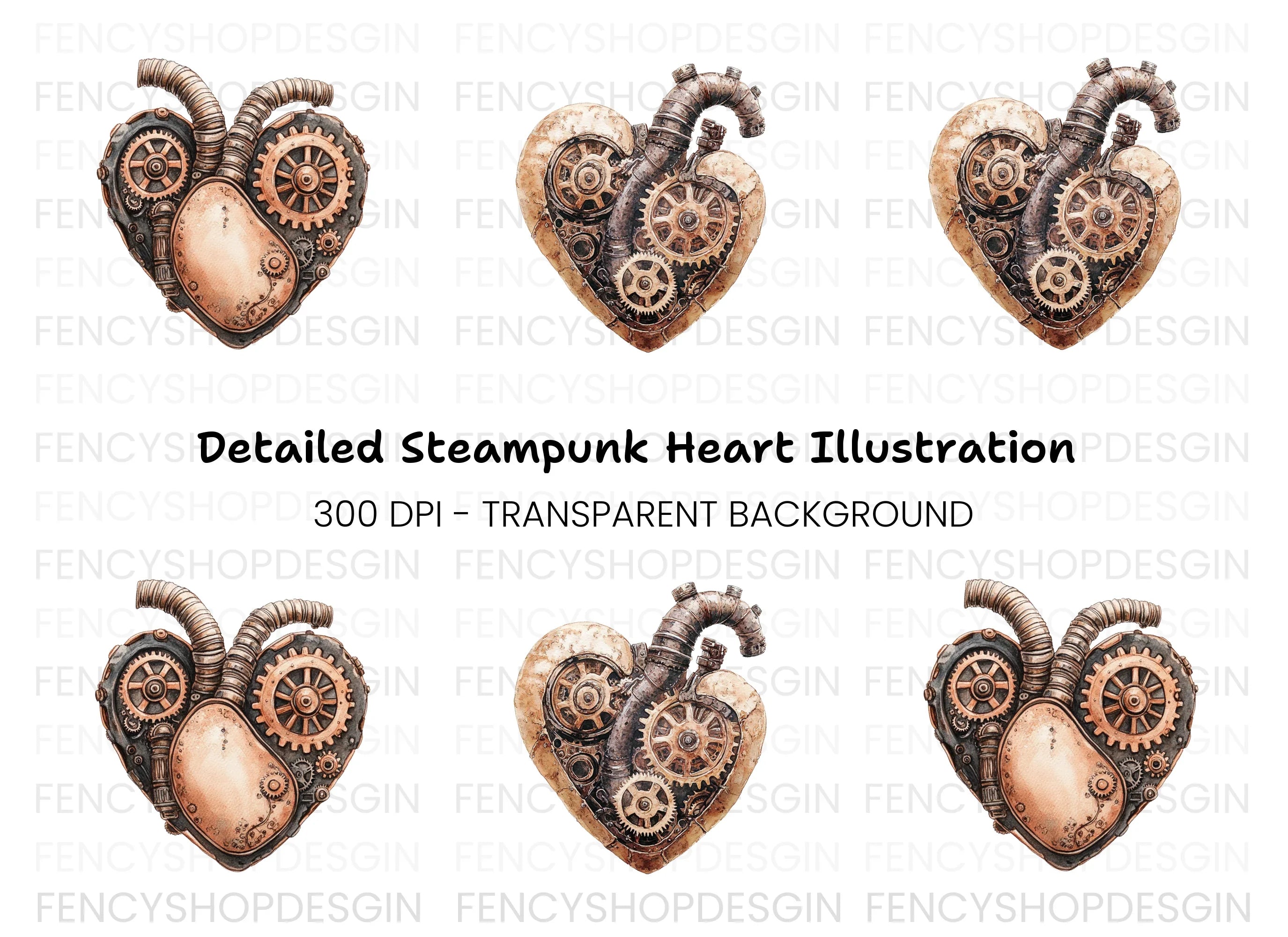 Mechanical Heart Steampunk Clipart Bundle