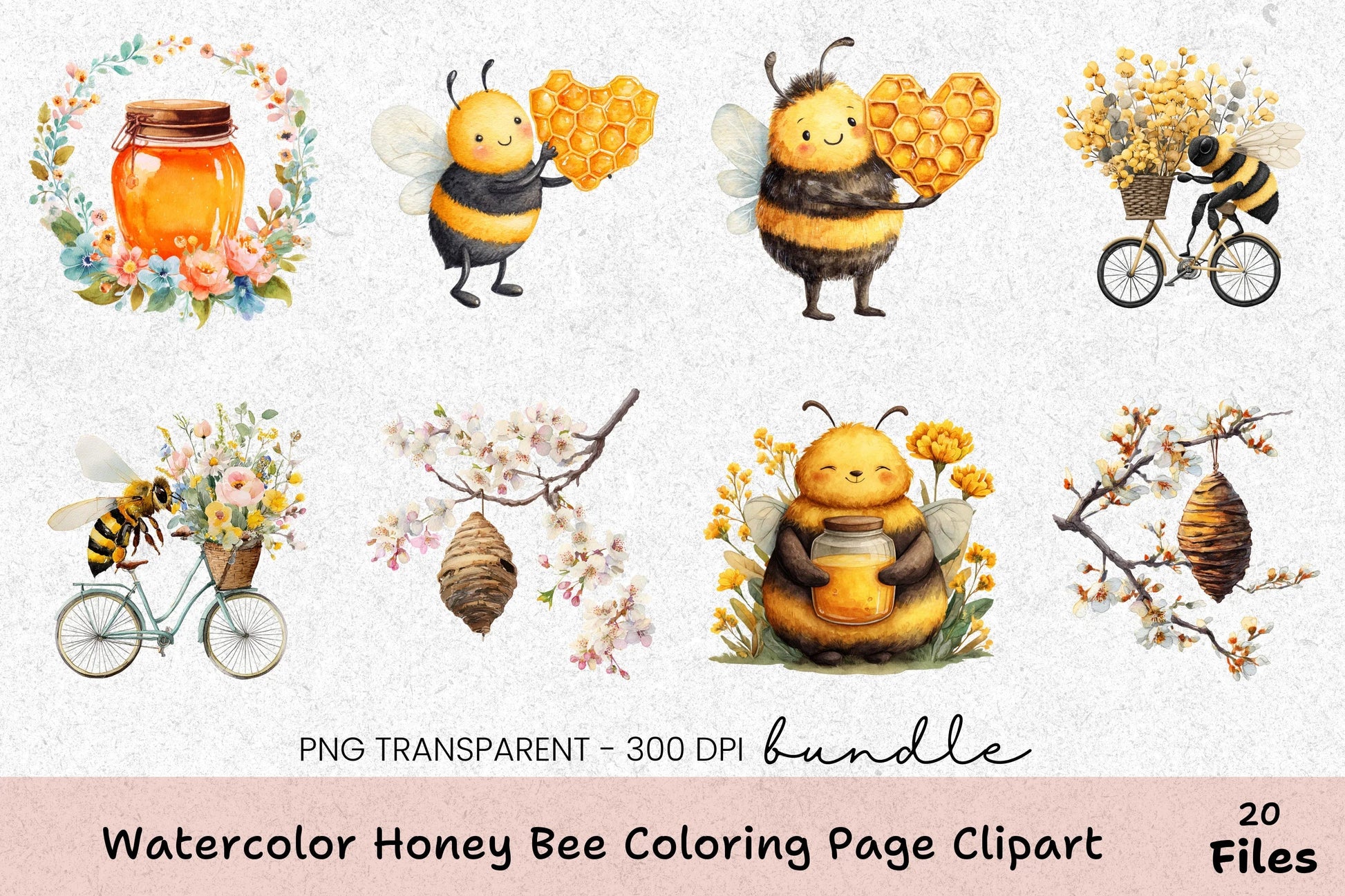 Honey Bee Coloring Page Clipart Bundle - CraftNest - Digital Crafting and Art