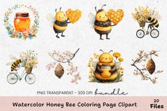Honey Bee Coloring Page Clipart Bundle - CraftNest - Digital Crafting and Art