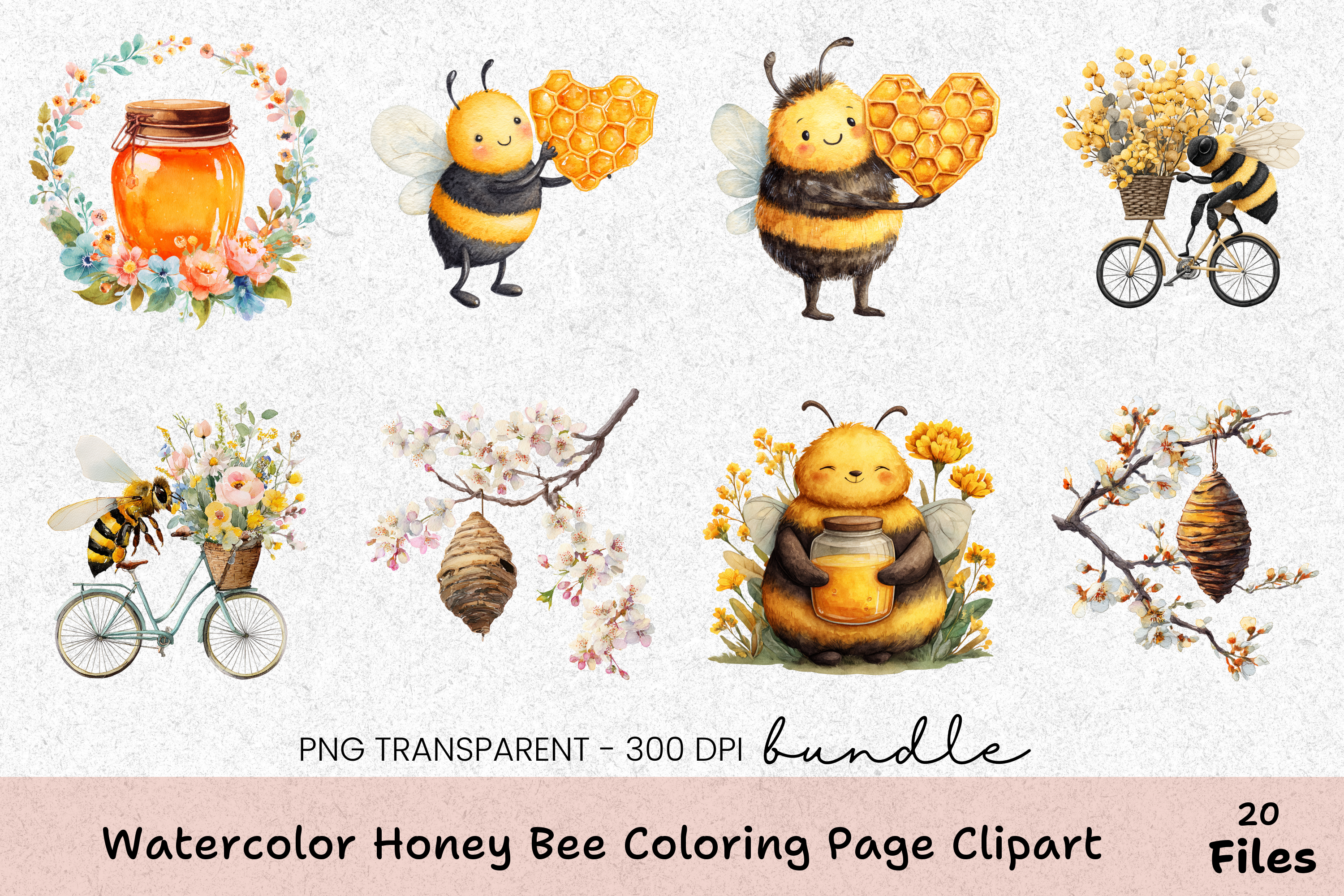 Honey Bee Coloring Page Clipart Bundle