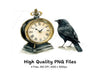 Vintage Raven Clock Clipart Bundle