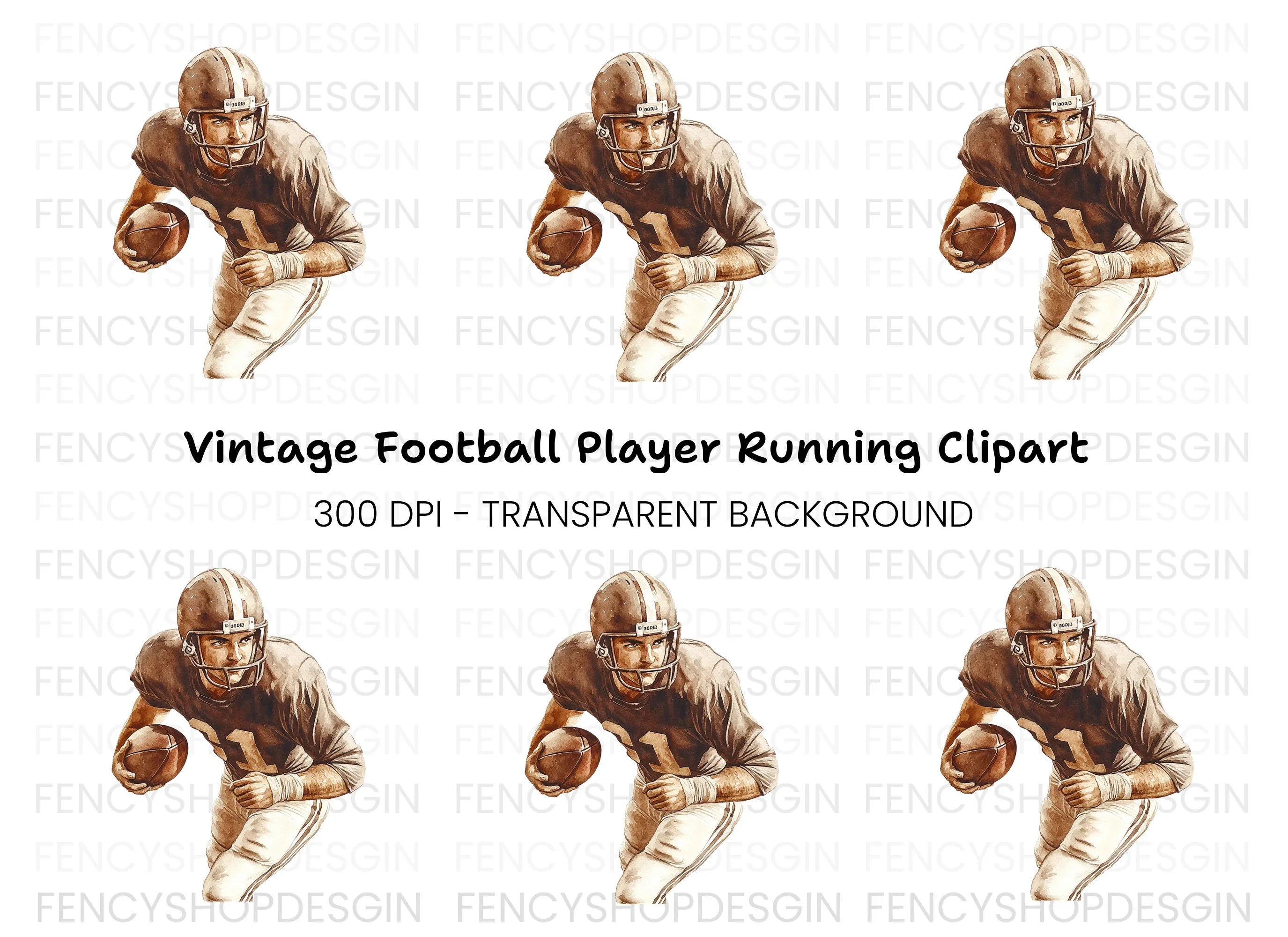 Vintage Football Player Clipart Bundle