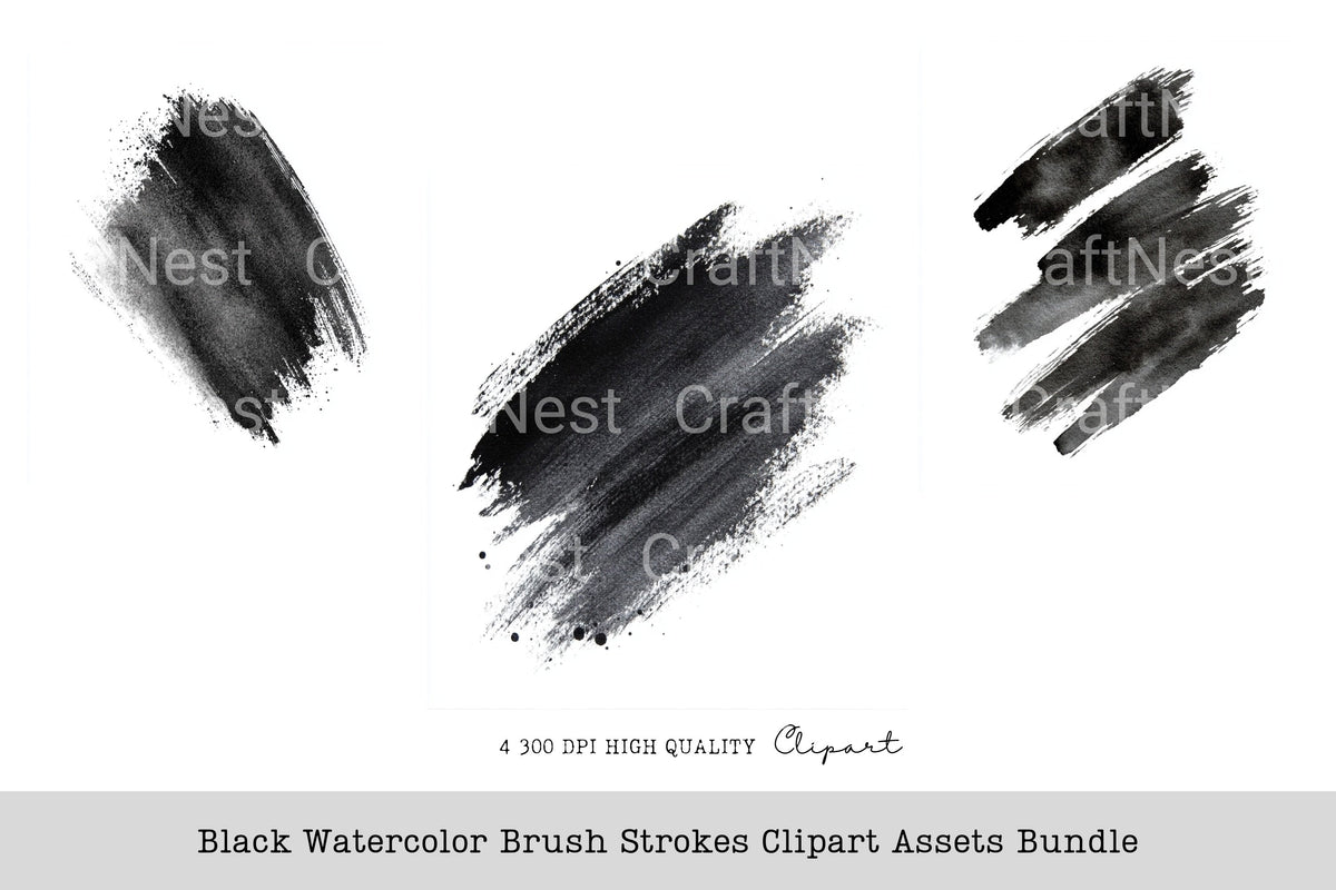 Black Brush Strokes Clipart Bundle