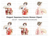 Vibrant Geisha with Fans Clipart Bundle