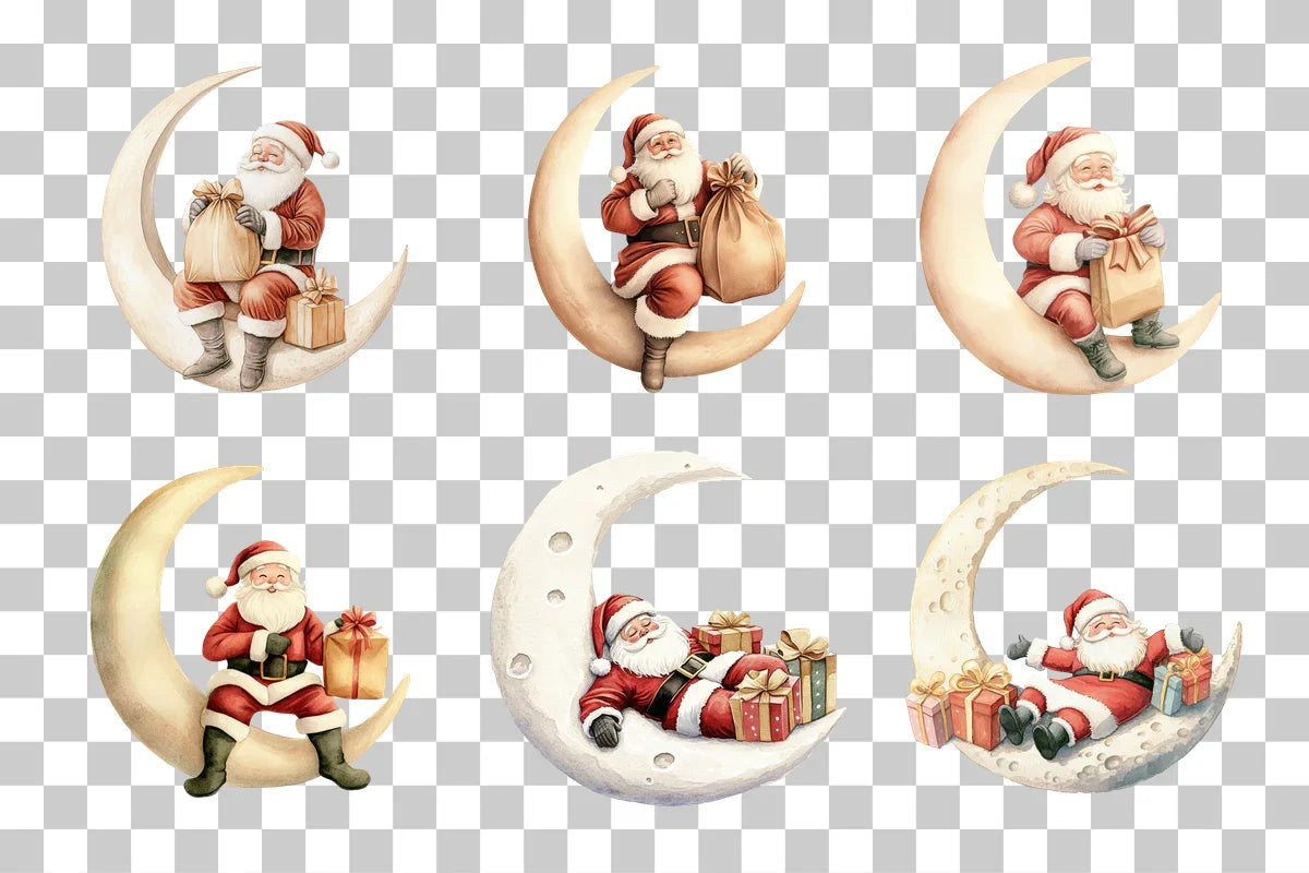 Santa in Moon Clipart Bundle - CraftNest - Digital Crafting and Art
