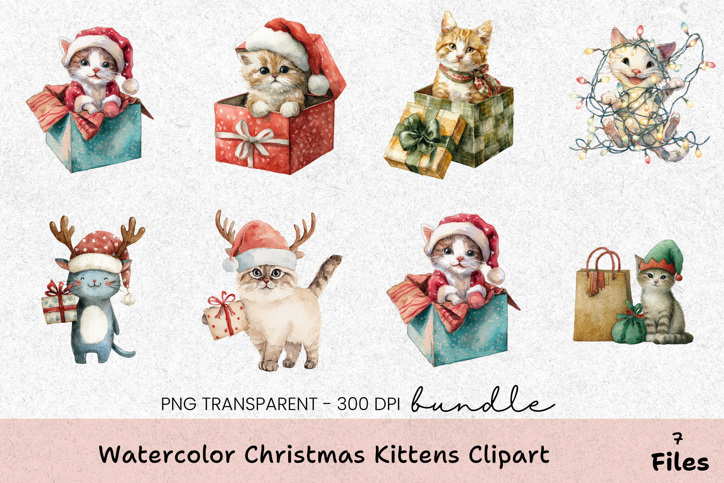 Christmas Kittens Clipart Bundle