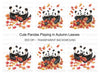 Cute Pandas Playing in Autumn Leaves Clipart Bundle