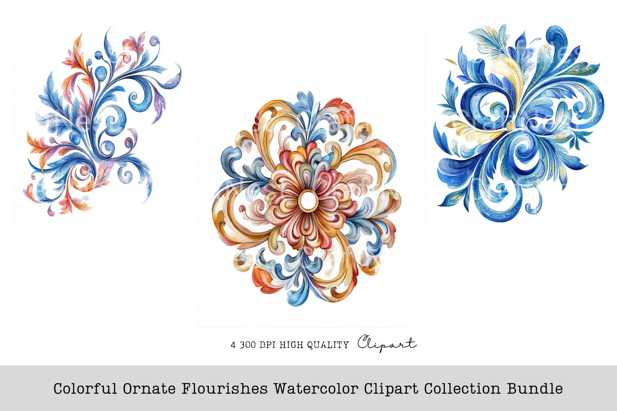 Colorful Ornate Flourishes Clipart Bundle