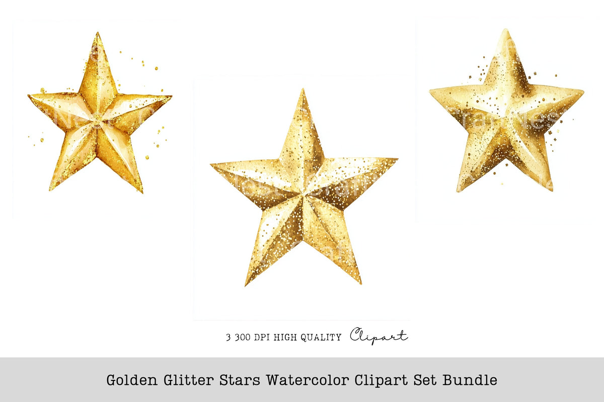 Golden Glitter Stars Clipart Bundle