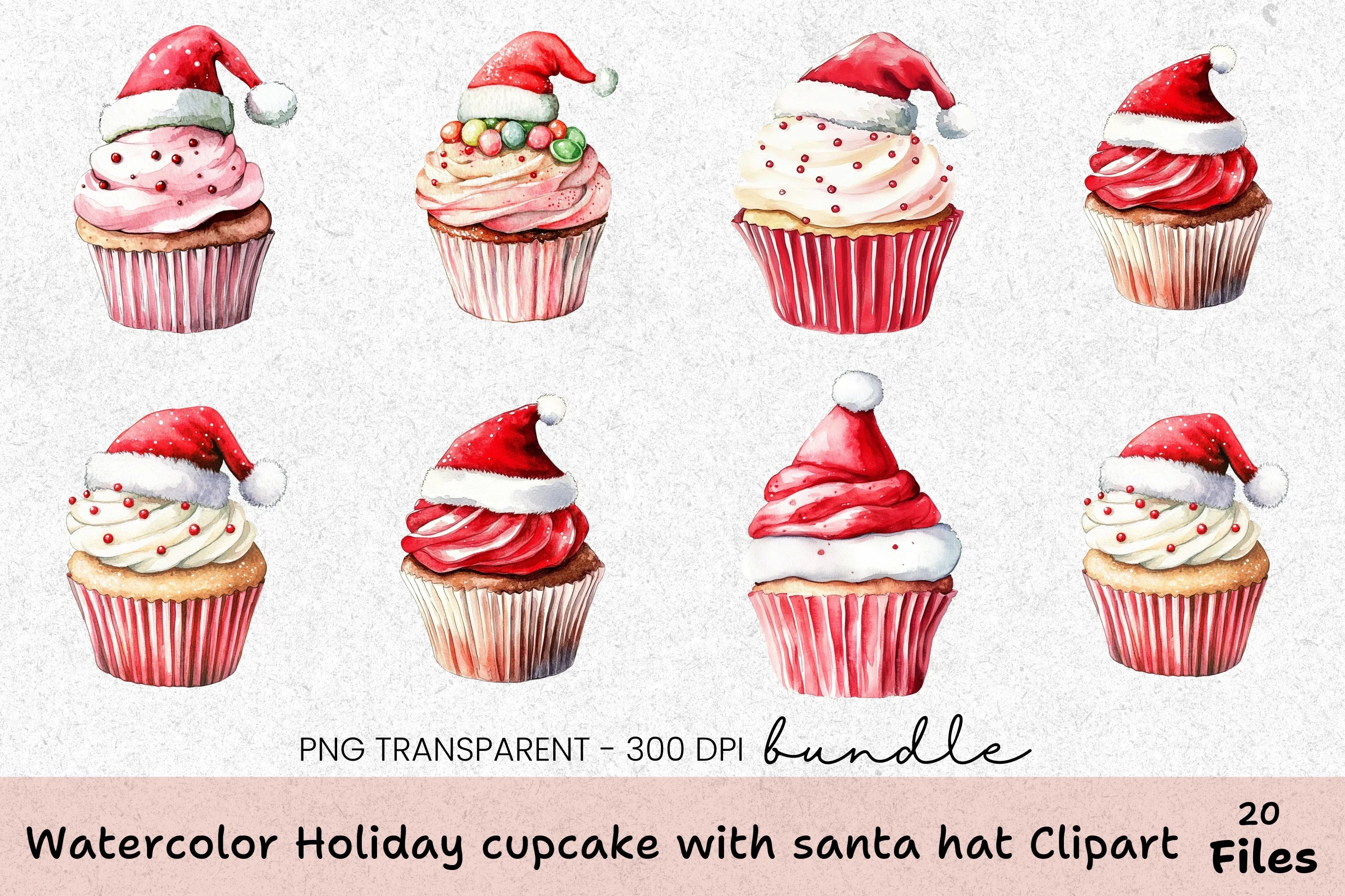 Holiday Cupcake Santa Hat Clipart Bundle - CraftNest - Digital Crafting and Art