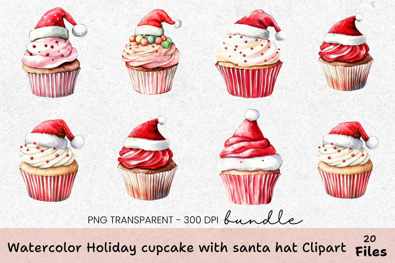 Holiday Cupcake Santa Hat Clipart Bundle - CraftNest - Digital Crafting and Art