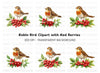 Robins with Holly Berries Clipart Bundle