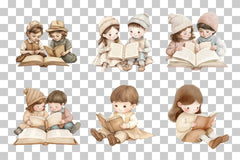 Vintage Children Reading Scene Clipart Bundle - CraftNest - Digital Crafting and Art